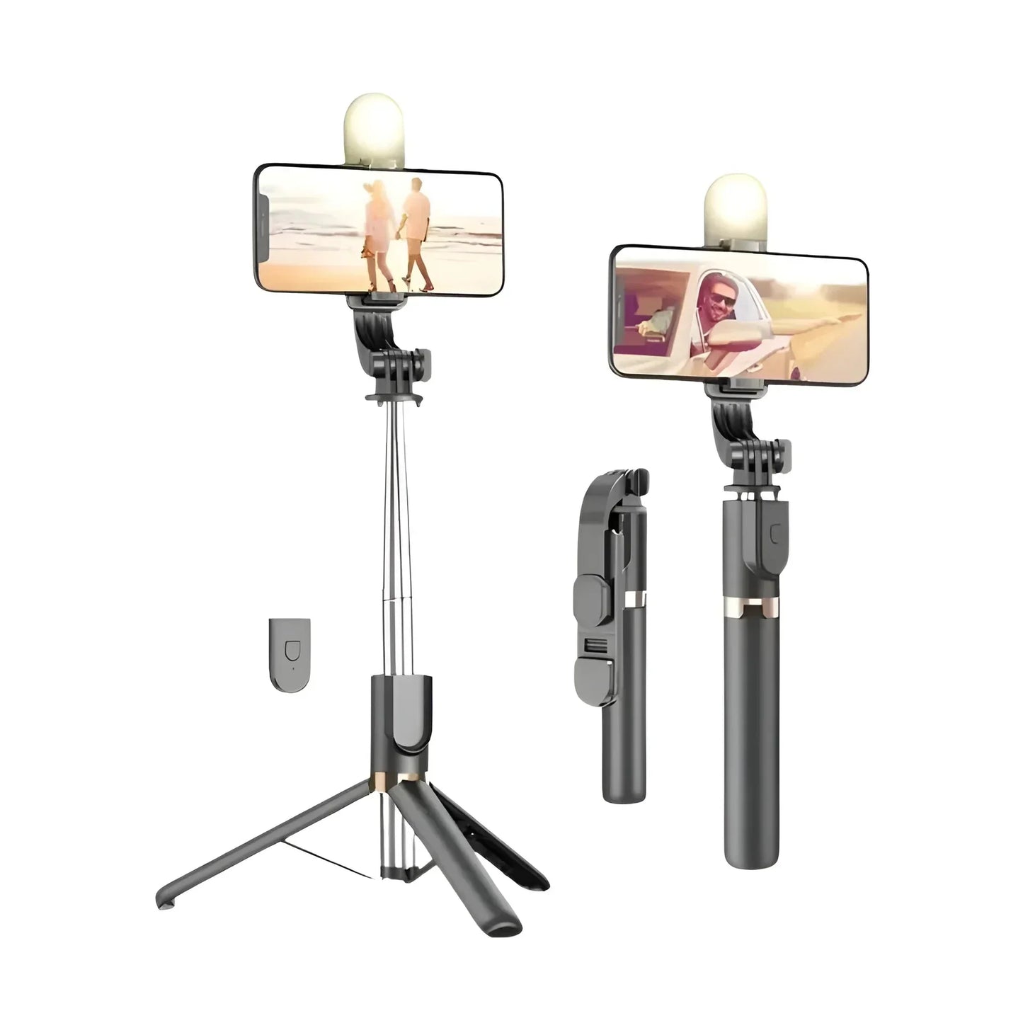 4-in-1 Bluetooth Selfie Stick Tripod | Extendable Stand with Wireless Remote, LED Light & Camera Holder